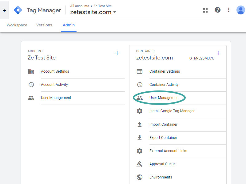 Add a user to Google Tag Manager - Step 2